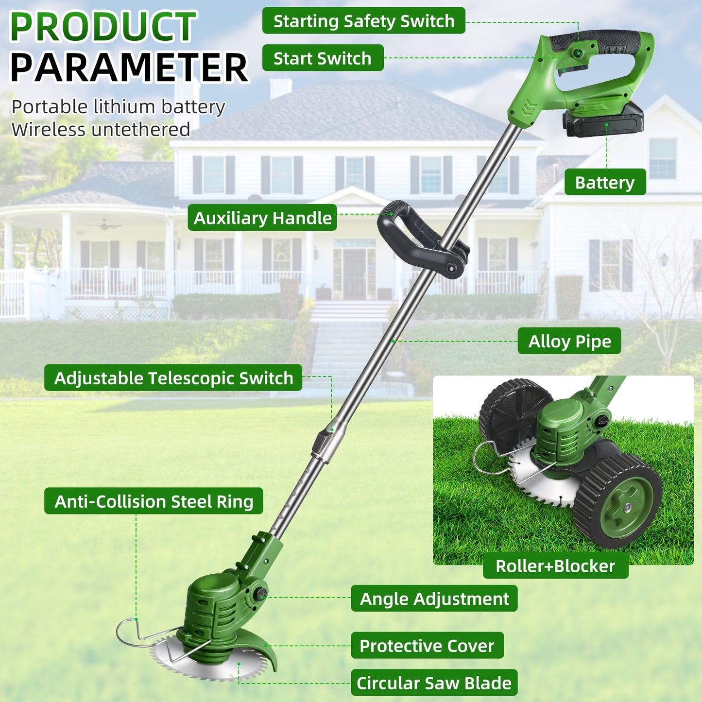 KingFurt 3-in-1 Wheel Edger Mini-Mower, Battery Powered Weed Wacker,Cordless lawn mower for yards