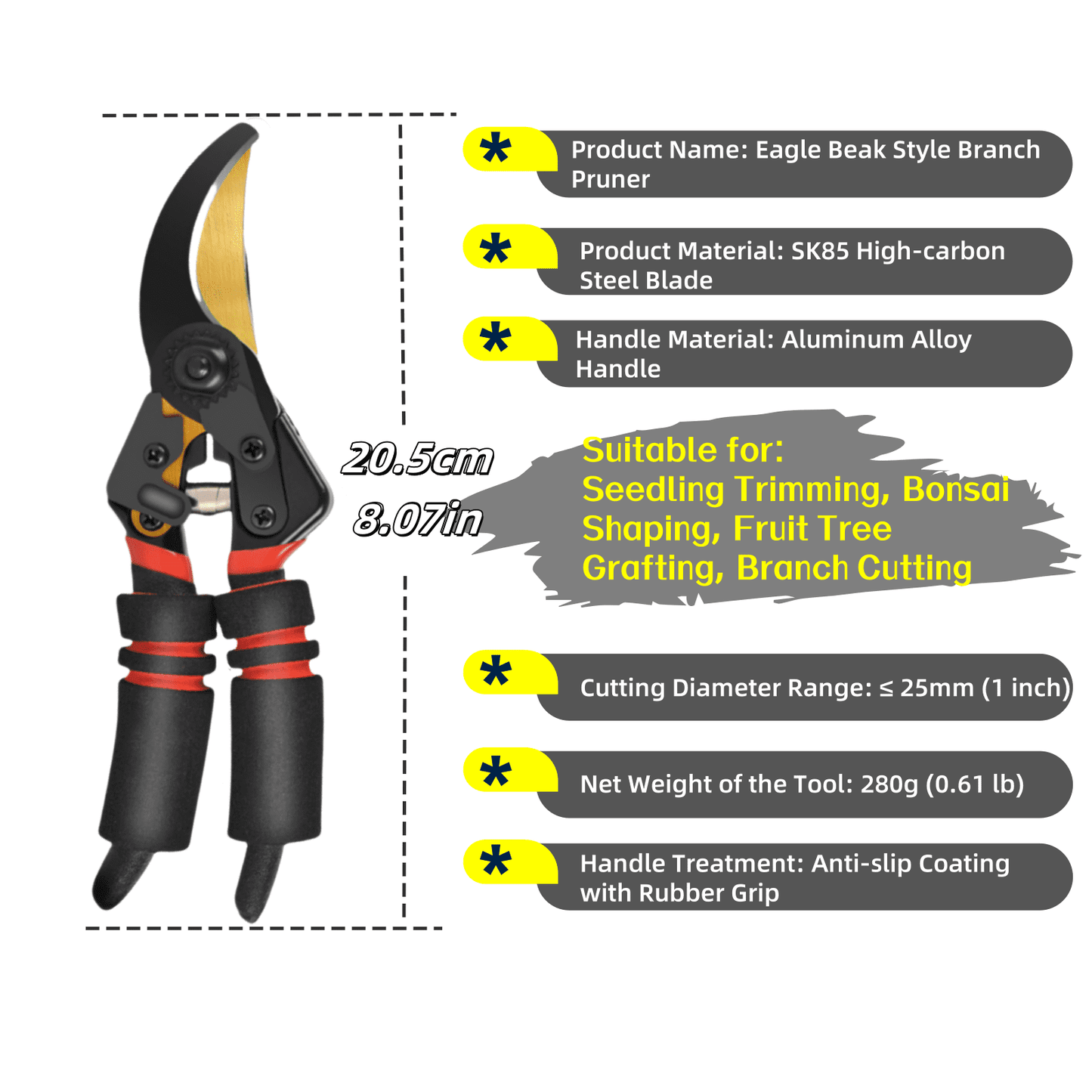 KingFurt 8" Garden Pruning Shears with Forged, Maintenance-Free Bearing