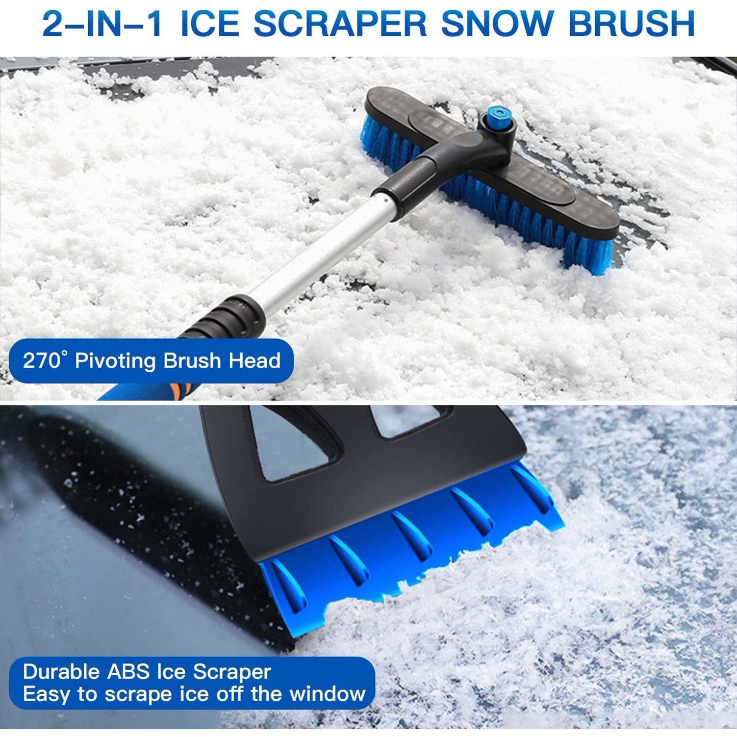 KingFurt Ice Scrapers for Car Windshield, Upgraded 31 Inch Snow Scraper and Brush Combo Extendable 360° Pivoting Ice Snow Removal Tool for Car, Truck, SUV