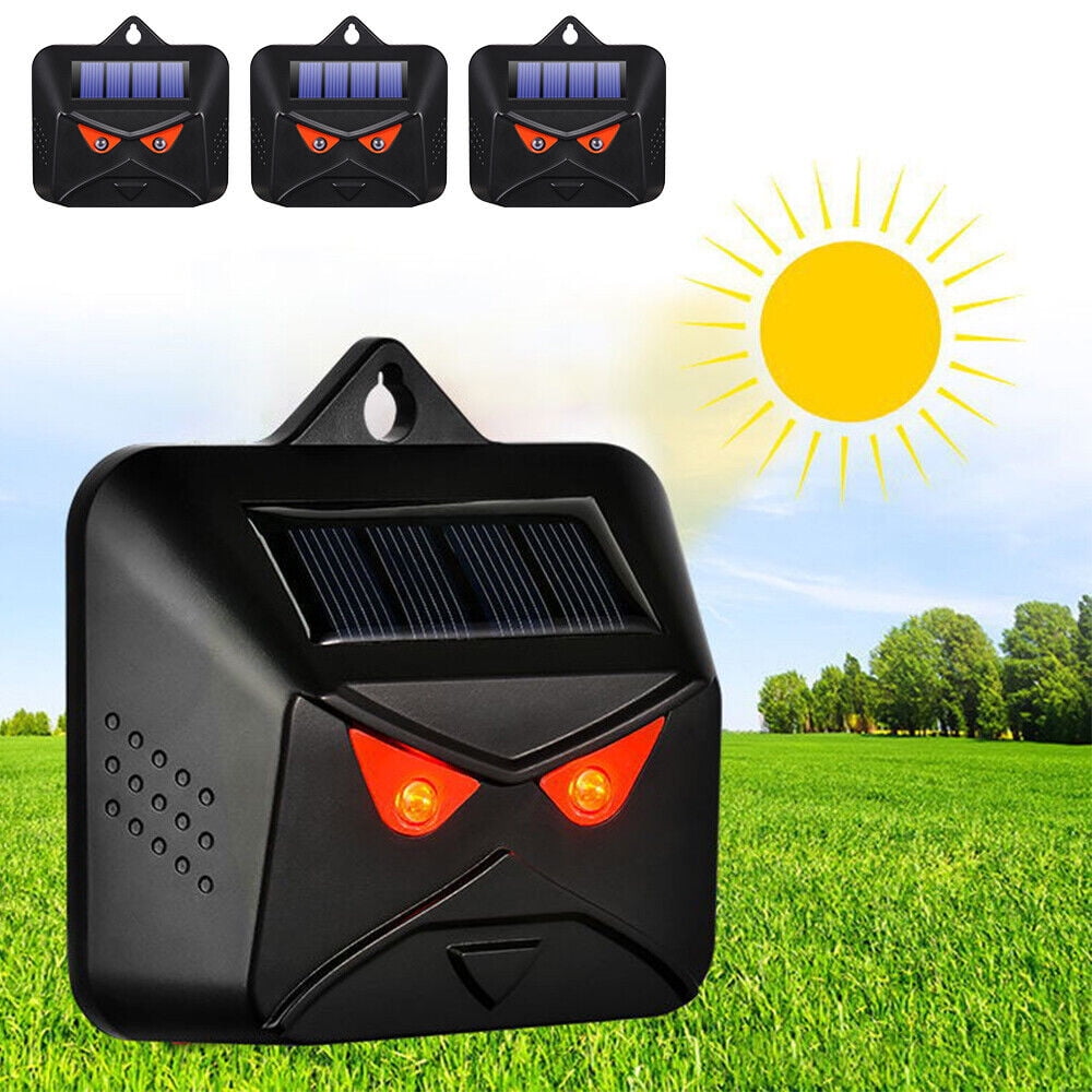KingFurt 4 Pack Solar Animal Repeller Outdoor with Red LED Lights Humane Repulsion Owl, Bird etc