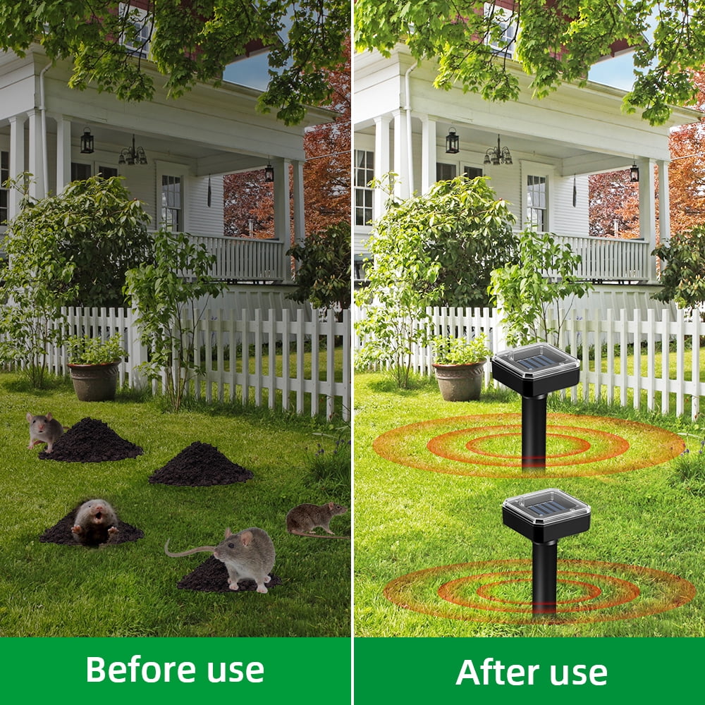 Mole Repellent Solar Powered,8 Pack Vole Repellent Outdoor Ultrasonic Powered Groundhog Deterrent Snakes Pest Rodent Sonic Vibration Stake for Lawn Garden