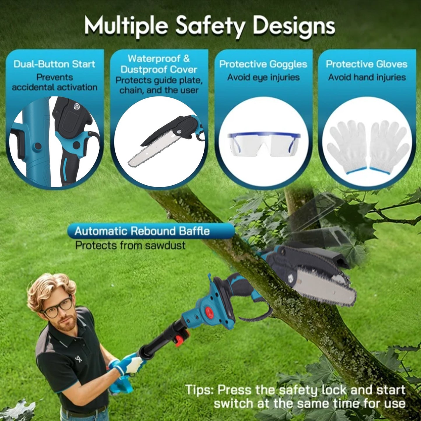 KingFurt 2-in-1 Cordless Pole Saw,6 Inch Electric Pole Chainsaw with 21V Battery, Auto Oiling, 6.5FT Max Extension