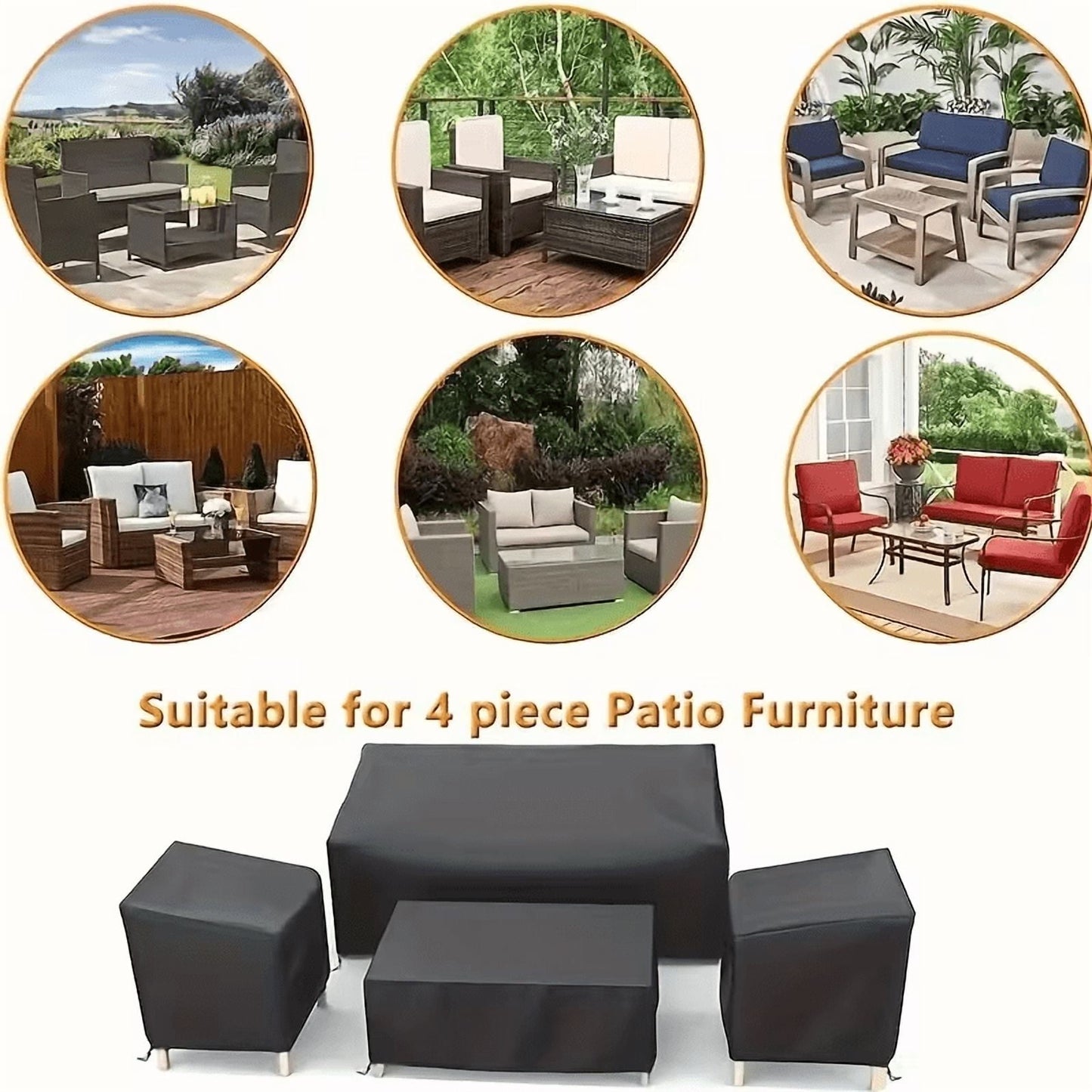 KingFurt Patio Furniture Covers, 4 Piece Outdoor Furniture Covers Waterproof, Heavy Duty Tear-Resistant Patio Chair Covers with Windproof Buckle Strap and Adjustable Drawstring