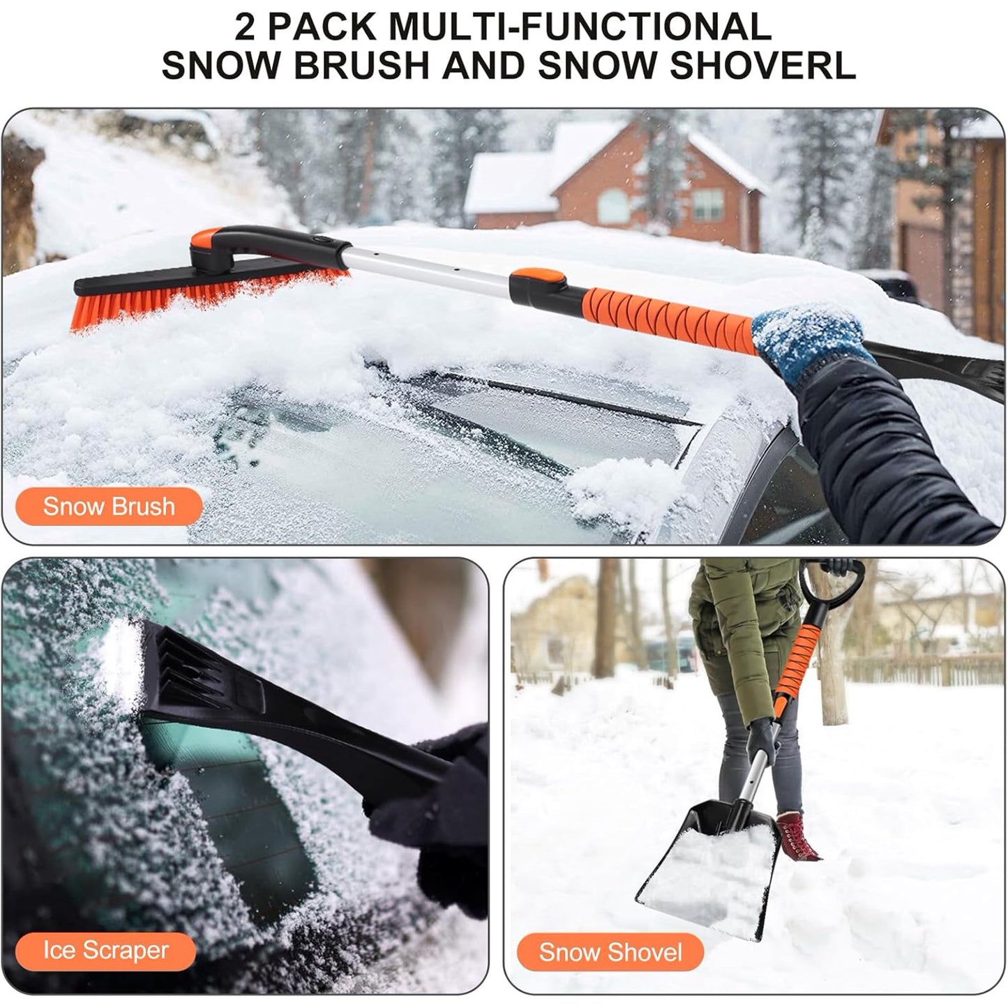 KingFurt 35'' Ice Scraper and Extendable Snow Brush Emergency Snow Shovel Snow Broom with Foam Grip 180° Pivoting Brush Head Snow Scraper for Cars, Trucks, SUVs, Vehicle