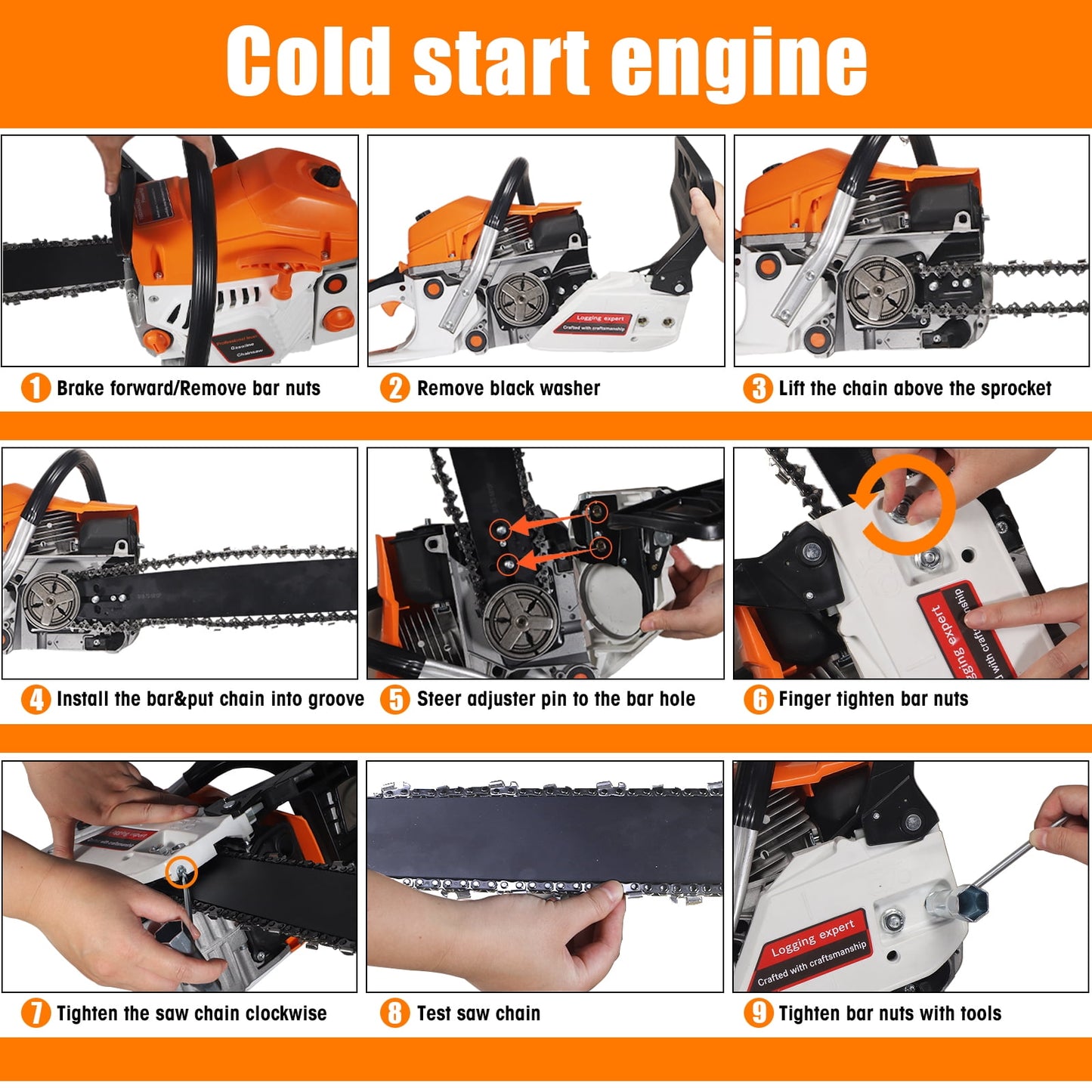 KingFurt 58CC Gas Chainsaw, 18 Inch Power Chainsaw, 2-Cycle Handed Petrol Chainsaws for Tree Cutting, Gardens and Farms