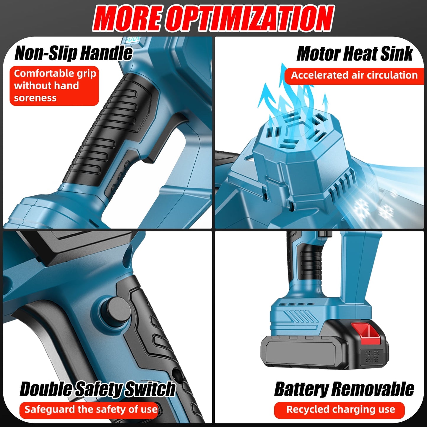 KingFurt 8-inch Digital Chain Saw 1500mAh Battery 2 Blades & 2 Chains Included Gloves & Safety Goggles Portable Electric Chainsaw for Garden Yard Camping