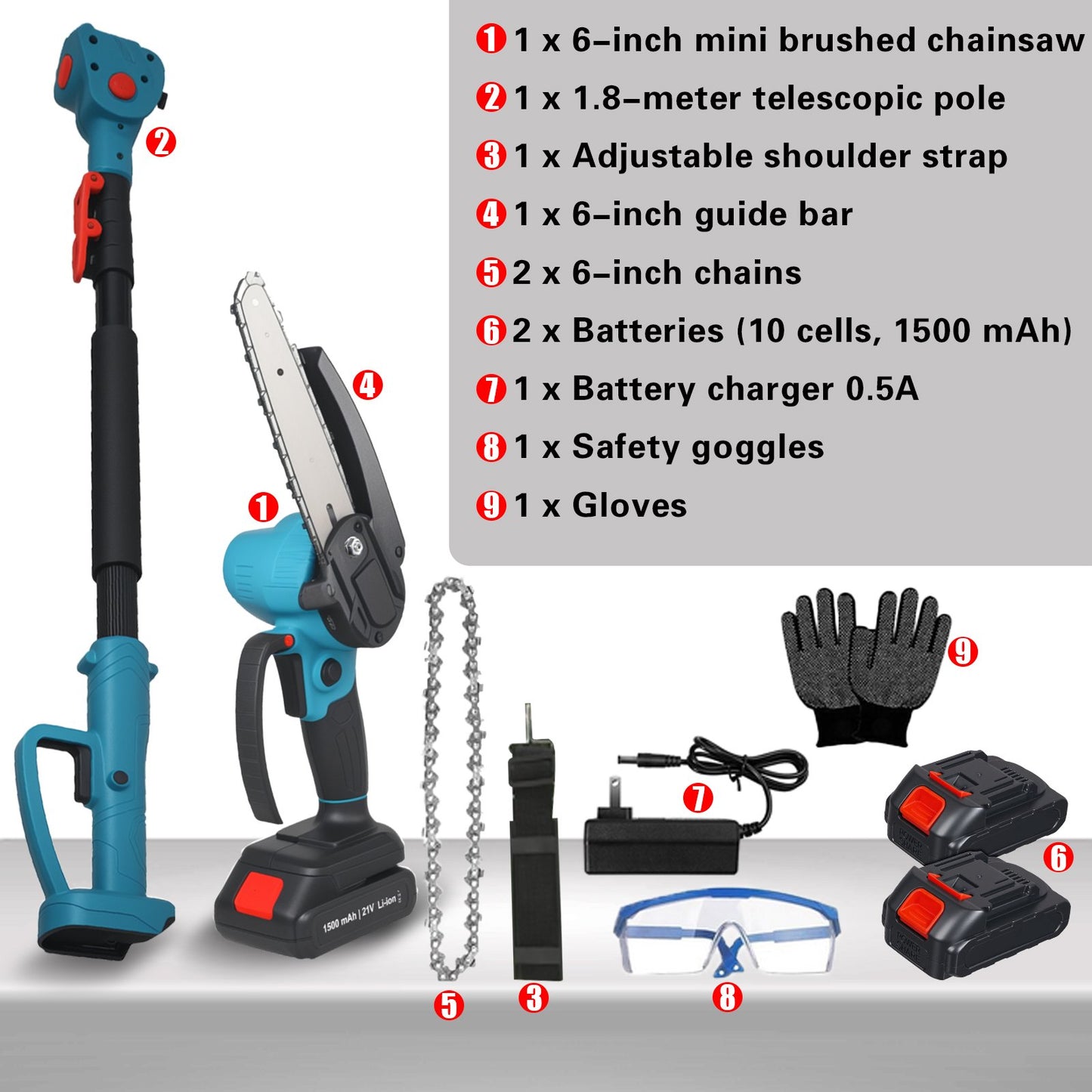 KingFurt 2-in-1 Cordless Pole Saw,6 Inch Electric Pole Chainsaw with 21V Battery, Auto Oiling, 6.5FT Max Extension