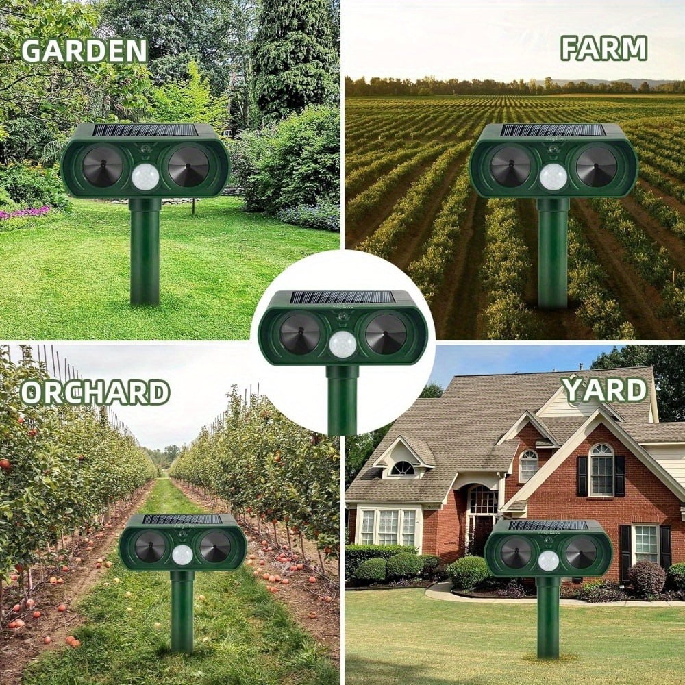4 Pack Ultrasonic Repellent Solar Animal Repeller Outdoor Waterproof with Motion Sensor Red Light Deterrent for Raccoon Rabbit Coyote Squirrel Deer Cat Dog Skunk Fox Etc