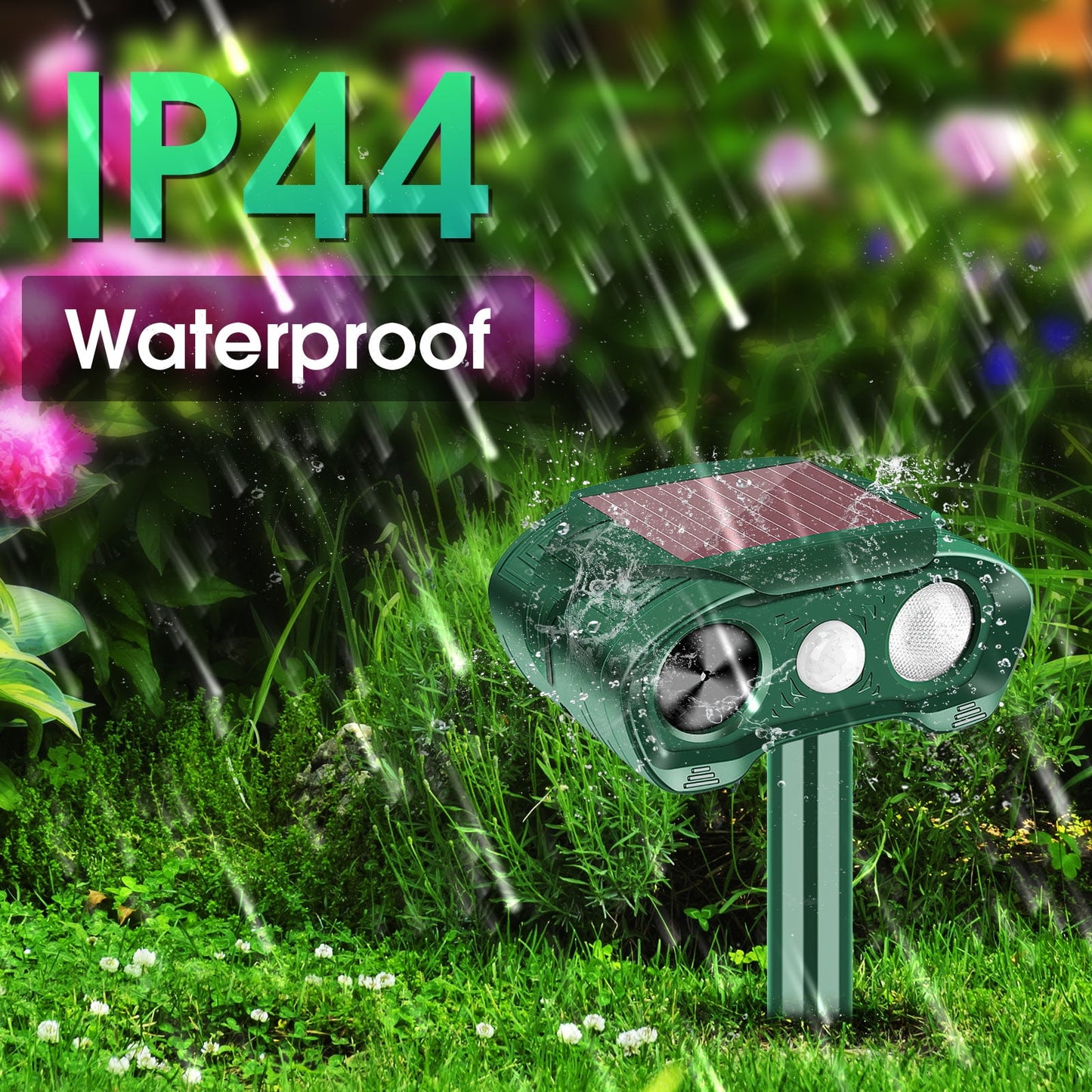 2 Pack Animal Repellent Ultrasonic Outdoor, Solar Animal Repeller with Motion Sensor Flashing Light Waterproof Animal Deterrent for Deer Raccoon Cat Squirrel Skunk Dog Rabbit Coyote and More