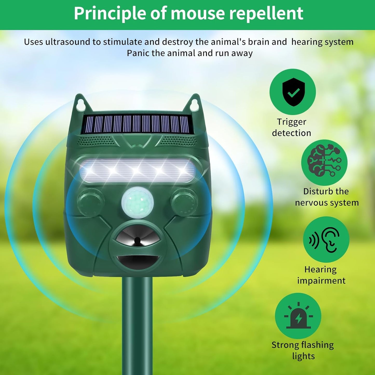 KingFurt Ultrasonic Animal Repeller, Motion Activated and Blinking LED Light 2 in 1 Outdoor Repellent