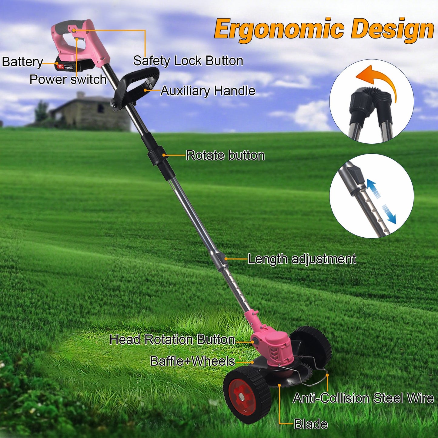 KingFurt 21V 650W Electric Weed Eater Lawn Edger Cordless Grass String Trimmer Cutter
