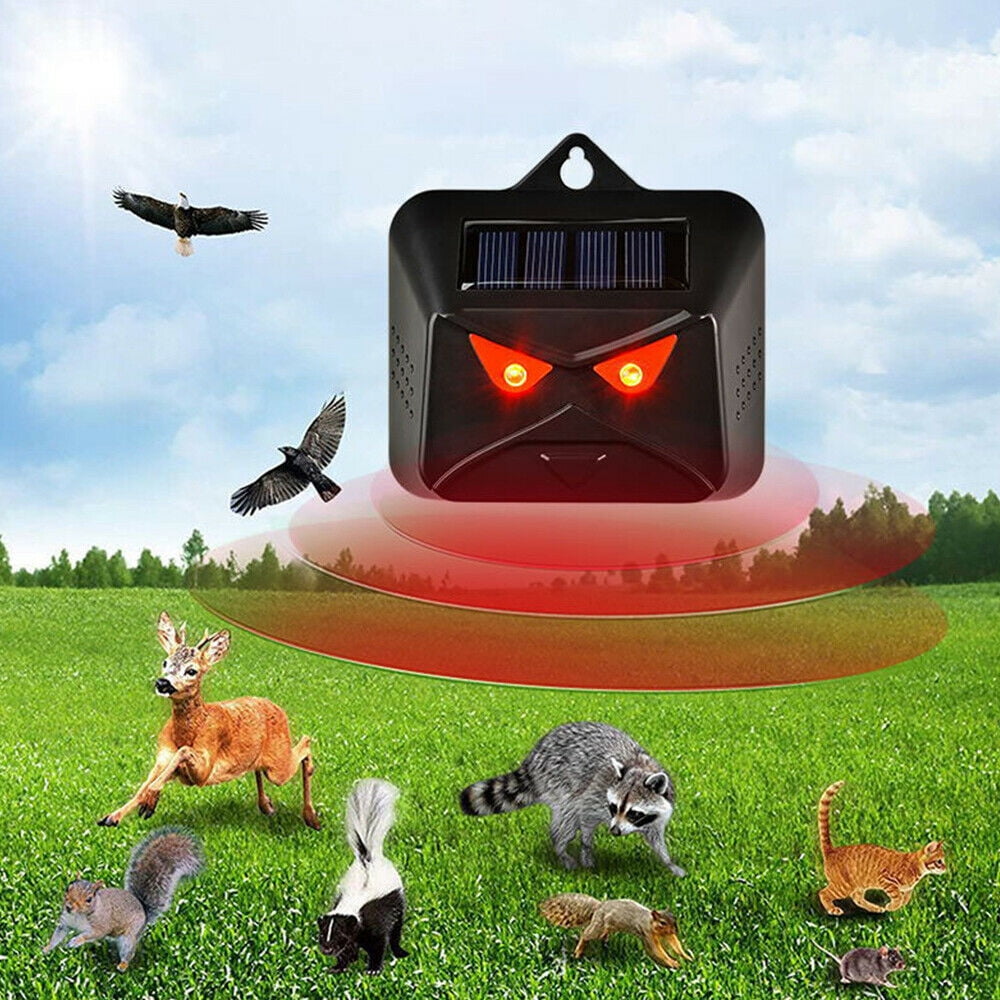 KingFurt 4 Pack Solar Animal Repeller Outdoor with Red LED Lights Humane Repulsion Owl, Bird etc