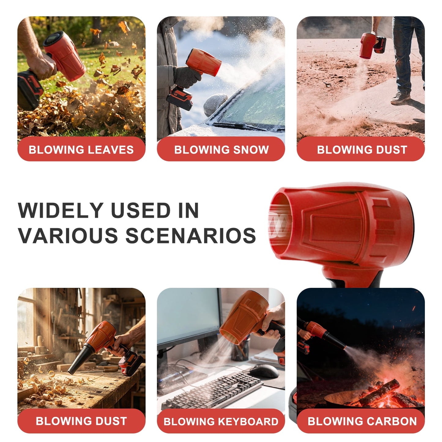 KingFurt 24V Cordless Leaf Blower, High Speed Turbine Jet Blower with Extended Nozzle, Battery Powered Handheld Air Blaster for Patio Cleaning, Driveway Dust Removal & Car Drying-Red