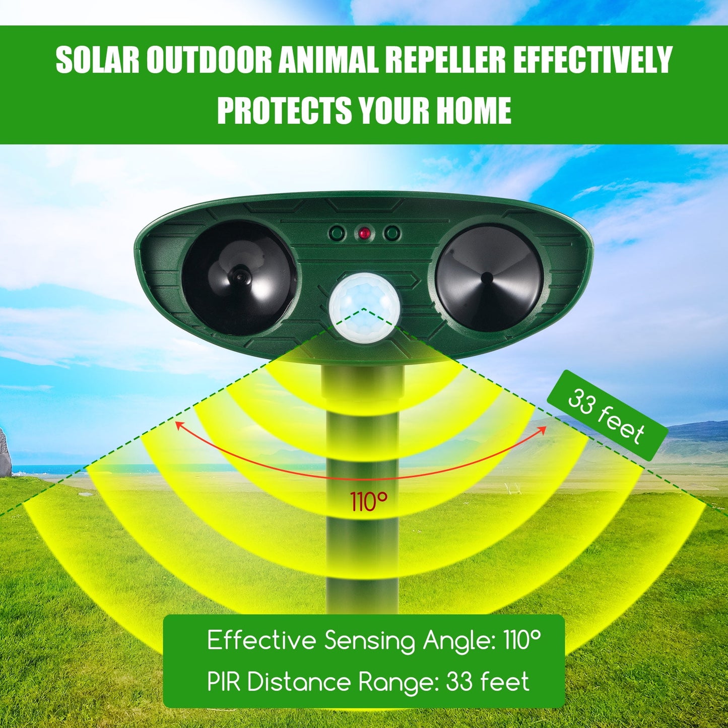KingFurt 2 Pack Solar Animal Repeller Ultrasonic Outdoor Waterproof Animal Deterrent