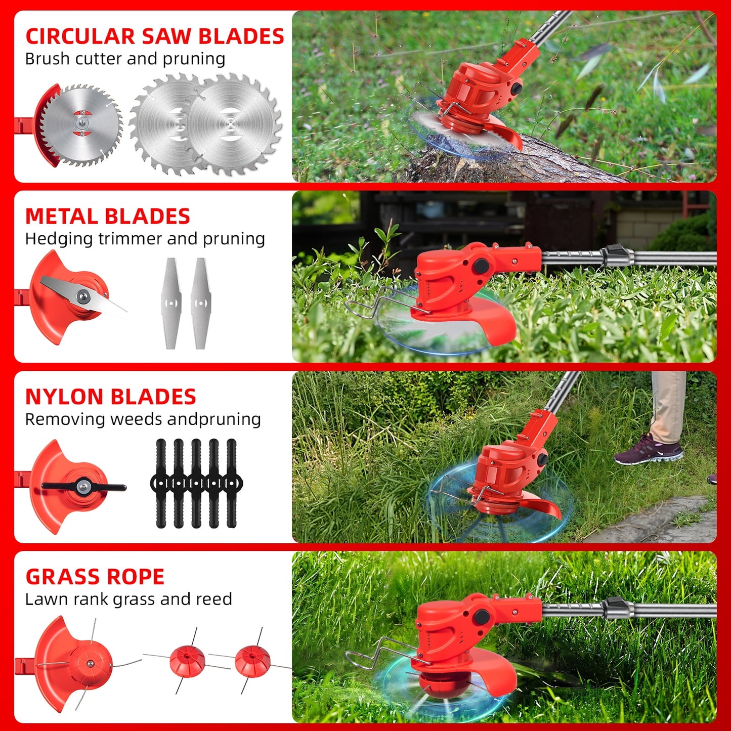 KingFurt Foldable Brush Cutter Cordless Weed Wacker Electric Weed Eater with 2 Batteries for Lawn Garden Yard