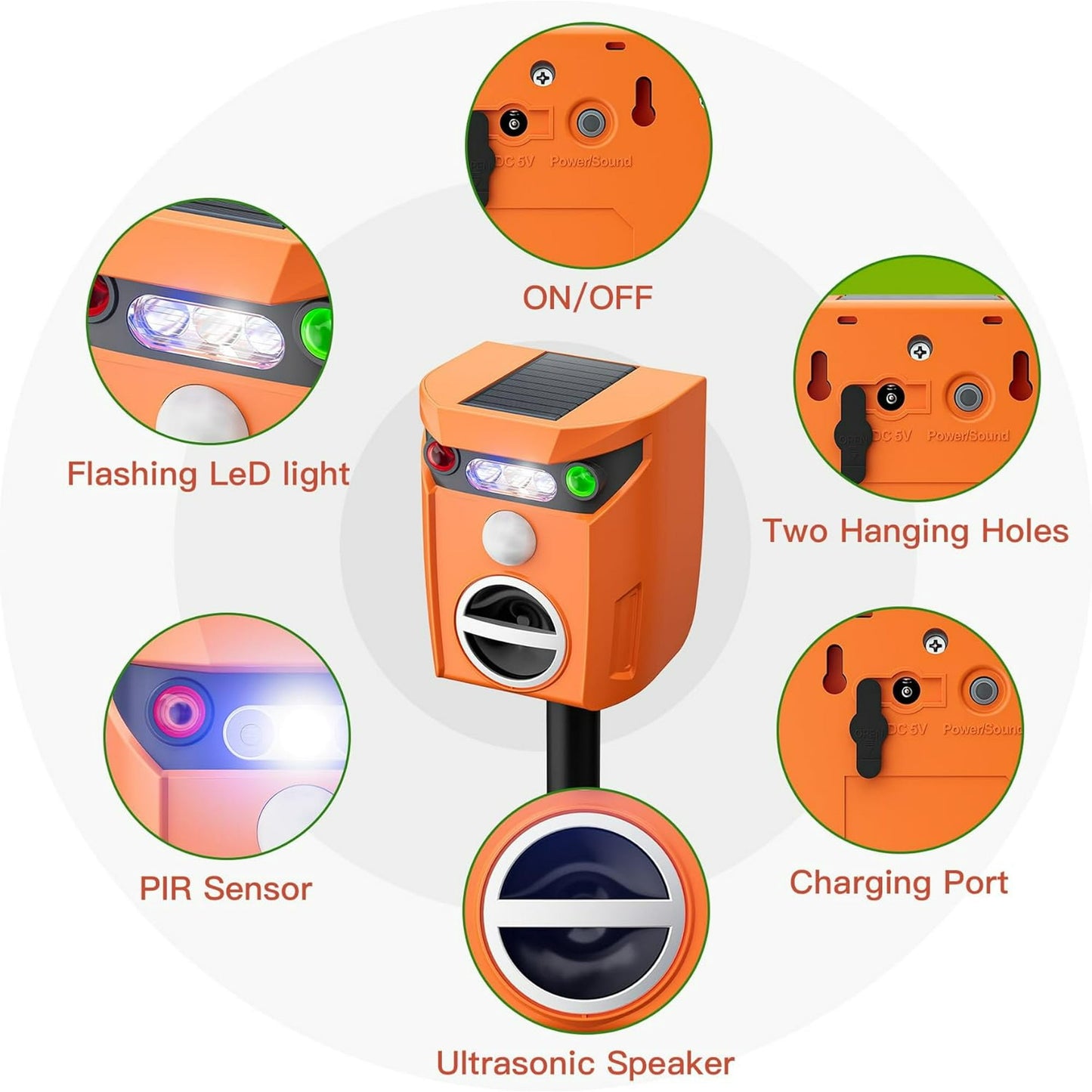 KingFurt 2 Packs Ultrasonic Animal Repeller Solar Powered Outdoor, 360° Ultrasonic Cat Repeller for Repelling Sankes, Raccoons, Cats, Dogs, Rabbits