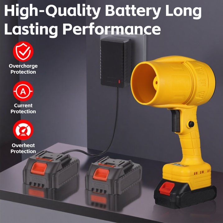 KingFurt Electric Cordless Leaf Blower,Handheld Leaf Blower- 33000 RPM, 2 Batteries & Charger. Ideal for Patio Cleaning, Lawn Care.Yellow