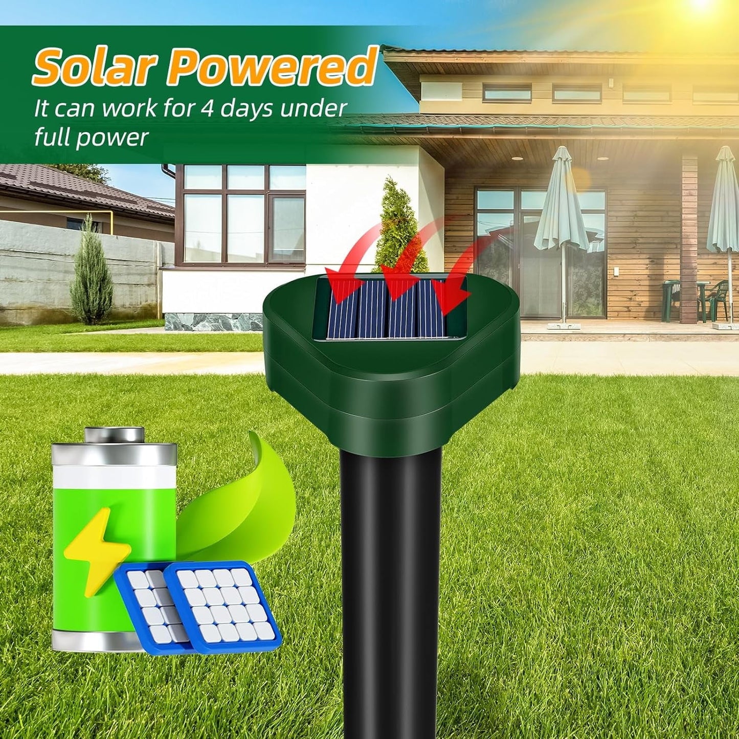 KingFurt 4 Pack Solar Mole Repellent Outdoor, Ultrasonic Mole Repellent Stakes for Lawn Garden Yard