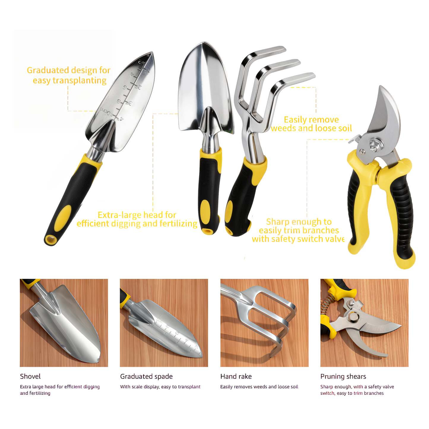 Kingfurt 5-Piece Garden Tool Set with Storage Tote Bag, Heavy Duty Aluminum Hand Tool Kit, Pruning Shears & Gardening Gloves, Rust-Proof Ergonomic Gift for Men & Women