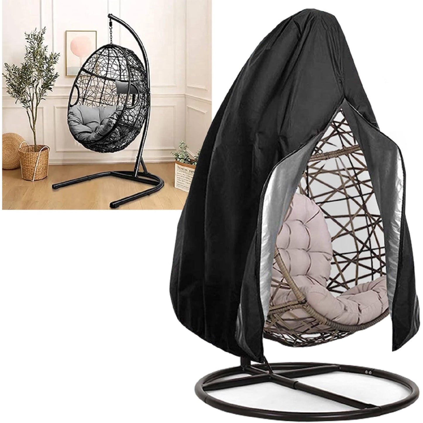 Egg chair cover with Zipper, Patio Hanging Swing Chair Cover, waterproof and dustproof,suitable for outdoor furniture,75x45 inches