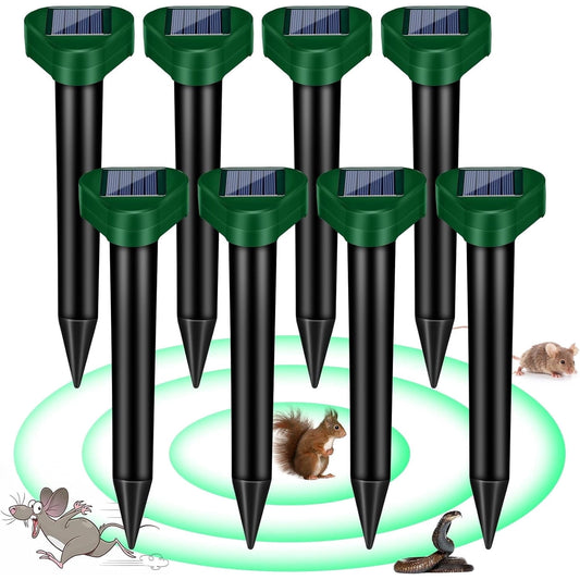 KingFurt 8 Pack Solar Mole Repellent Outdoor, Ultrasonic Mole Repellent Stakes for Lawn Garden Yard