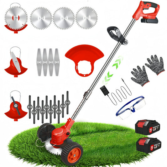 KingFurt 800W Electric Lawn Mower with Upgraded Wheels, Lithium Battery, and Multiple Blades - Efficient and Environmentally Friendly Weed Wacker