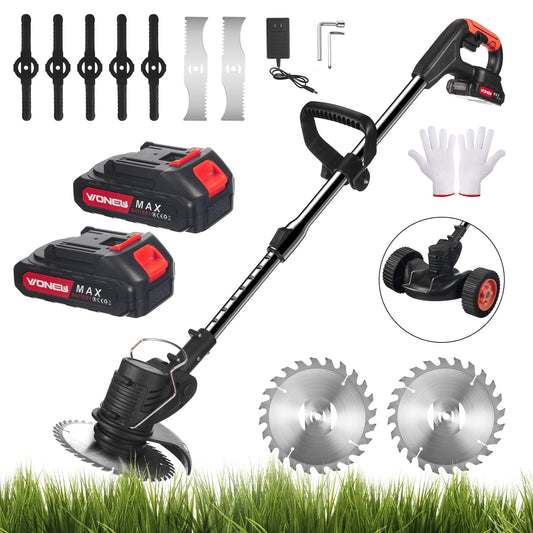 KingFurt Electric weed eaters, Cordless string trimmer,21V Weed Wacker,Lawn Edger with 3 Blades, with Wheels Grass Edger for Lawn Yard Garden