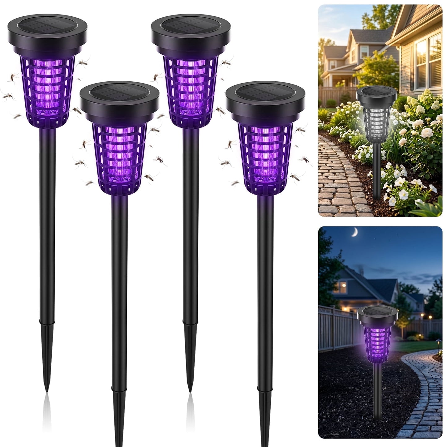 KingFurt Solar Insect Killer, Bug Zapper Torch with LED , Area Bug Zapper,Mosquito Repellent Outdoor for Patio-4pcs
