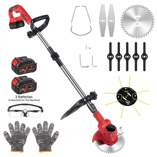 KingFurt String Trimmer Cordless Weed Wacker, 21V Power Grass Trimmer with 4 TypesBlades For Yard and Garden