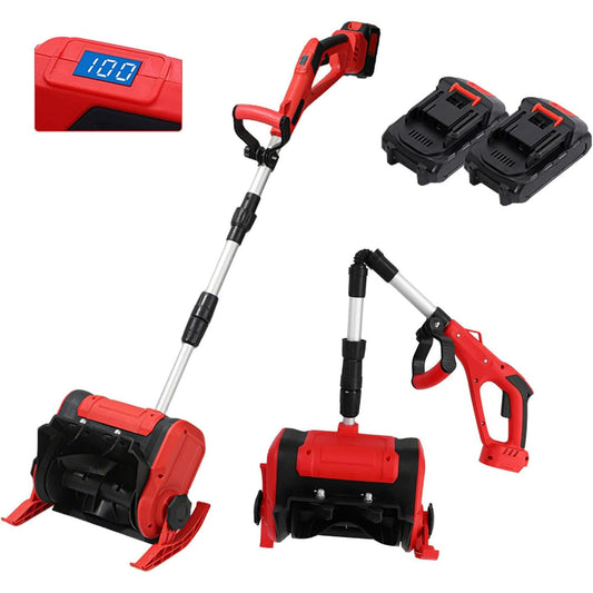 KingFurt 12in Cordless Snow Shovel Powerful Red Electric Snow Thrower with 21V Lithium Battery and Charger for Efficient Snow Removal
