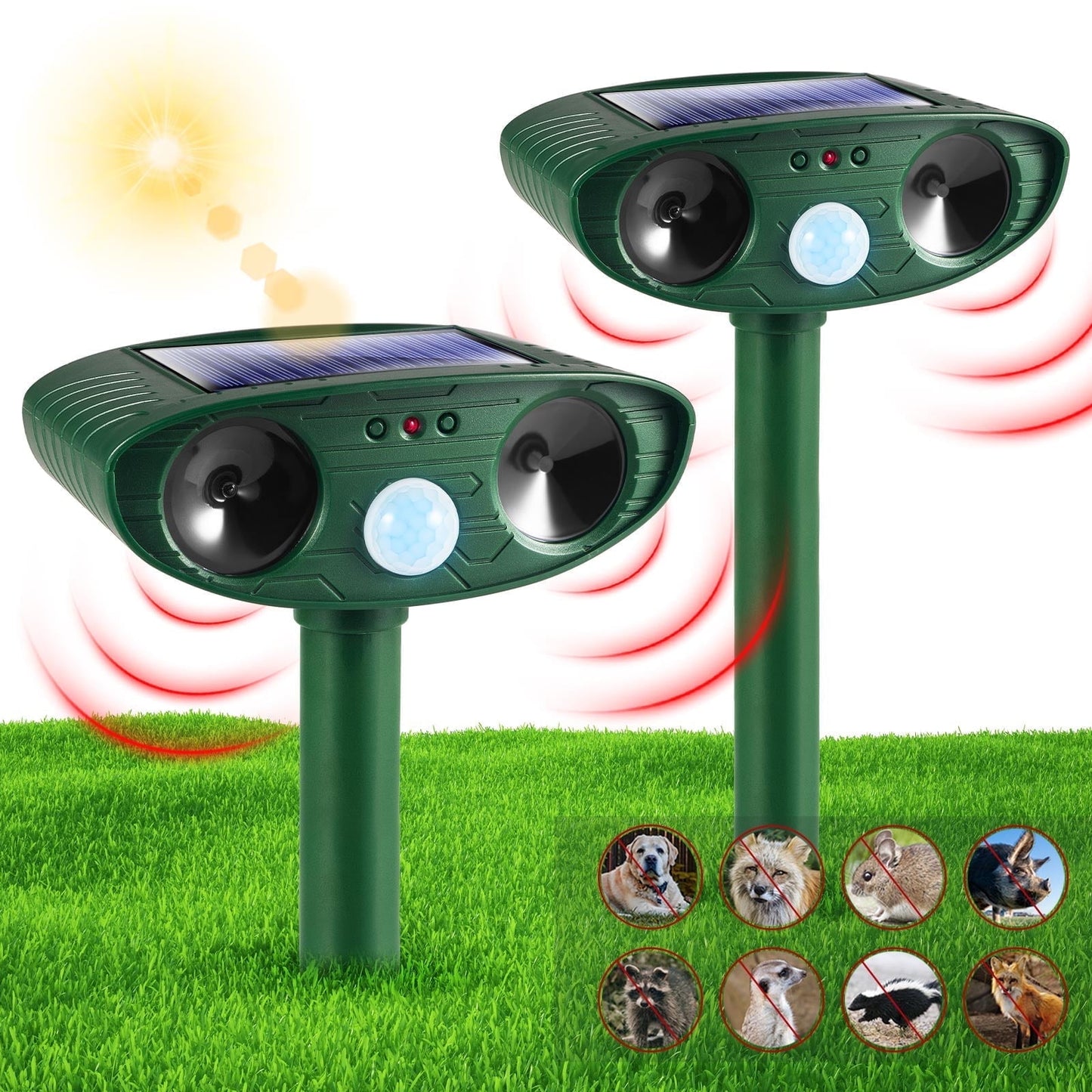 KingFurt 2 Pack Solar Animal Repeller Ultrasonic Outdoor Waterproof Animal Deterrent