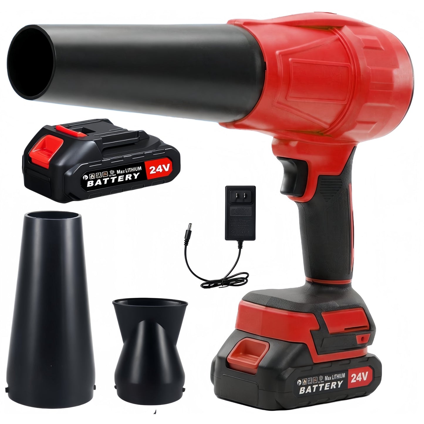 KingFurt 24V Cordless Leaf Blower, High Speed Turbine Jet Blower with Extended Nozzle, Battery Powered Handheld Air Blaster for Patio Cleaning, Driveway Dust Removal & Car Drying-Red