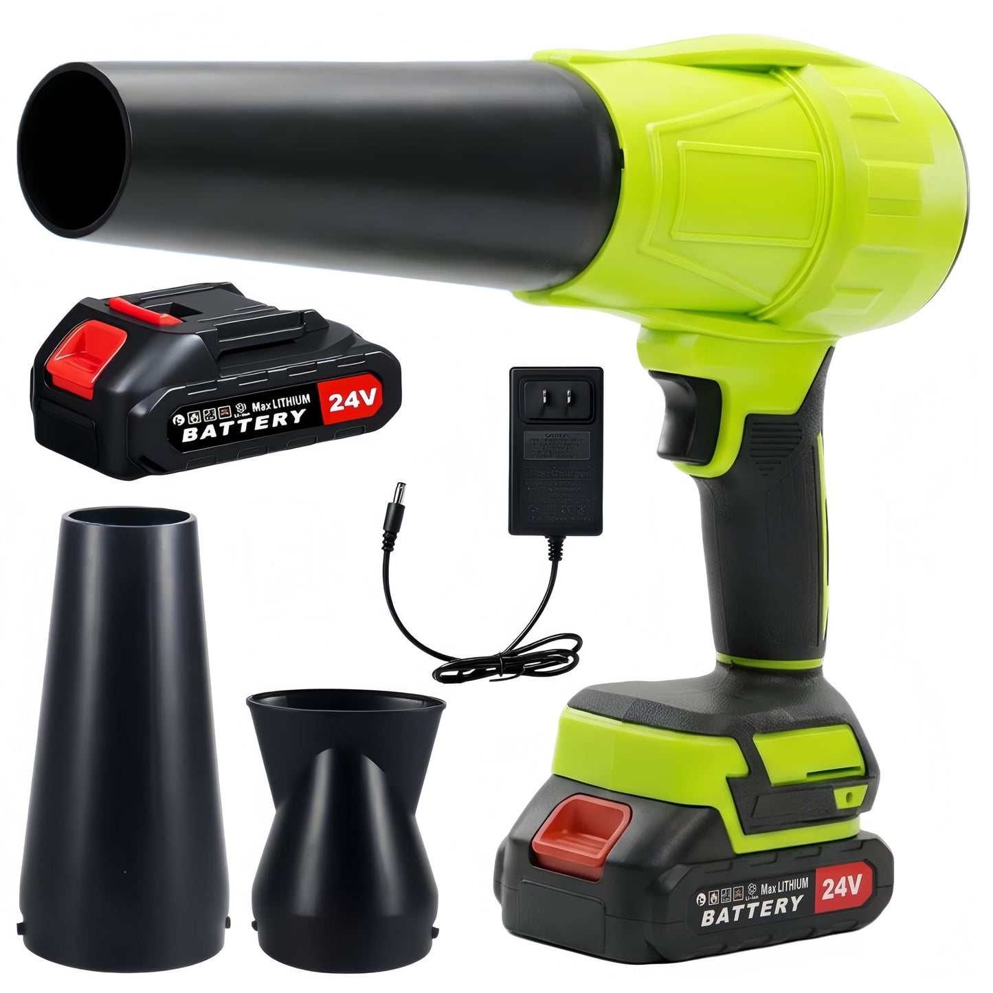 KingFurt 24V Cordless Leaf Blower, High Speed Turbine Jet Blower with Extended Nozzle, Battery Powered Handheld Air Blaster for Patio Cleaning, Driveway Dust Removal & Car Drying-Green