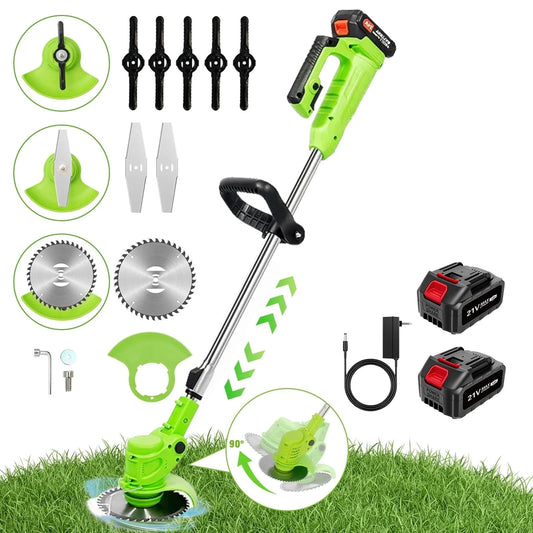 KingFurt Electric Cordless Grass String Trimmer Lawn Edger Weed Eater Cutter + 2 Battery