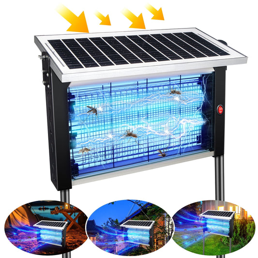KingFurt Mosquito Zapper, Solar Bug Zapper Outdoor, Rechargeable Electric Mosquito Killer with Grounding Bracket Fly Insect Mosquito Trap for Patio Garden