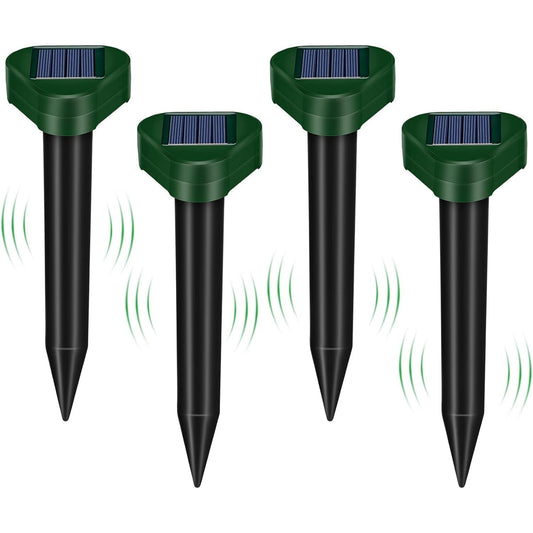 KingFurt 4 Pack Solar Mole Repellent Outdoor, Ultrasonic Mole Repellent Stakes for Lawn Garden Yard
