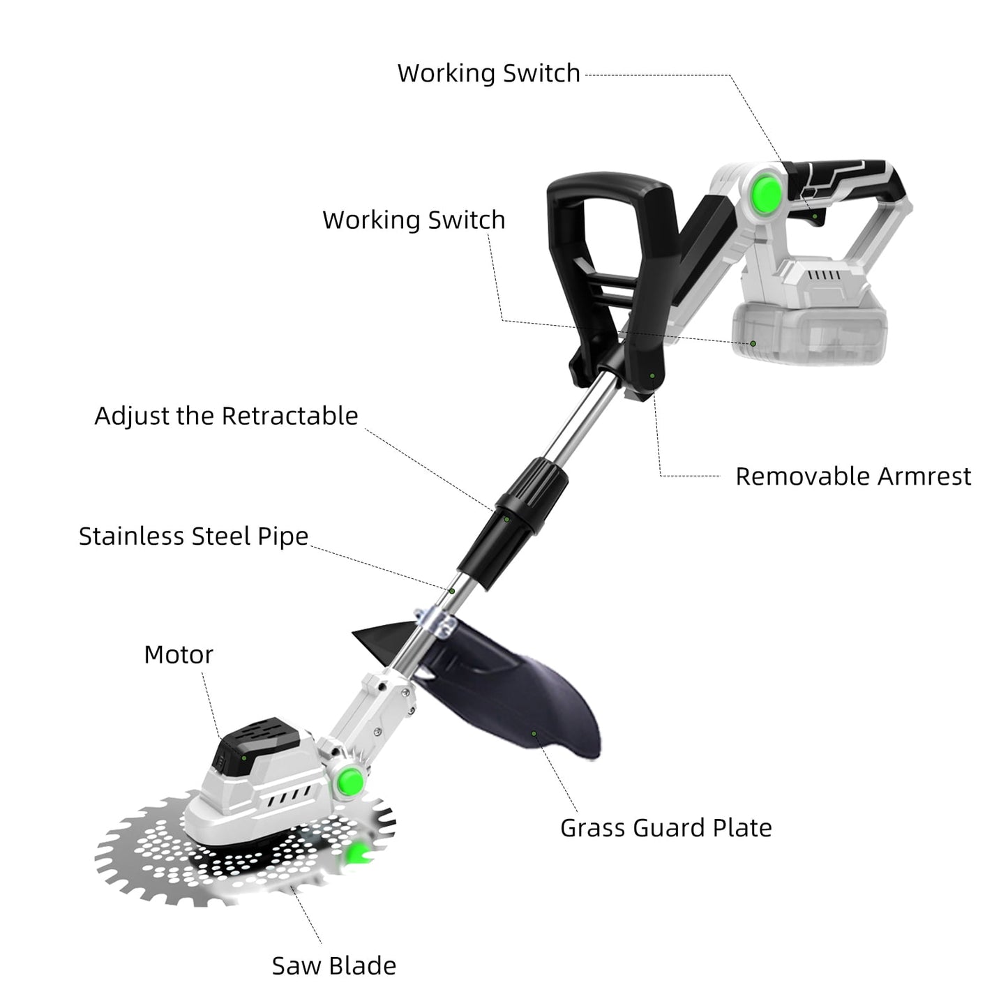 KingFurt 21V Cordless Electric Weed Wacker, 9-12 Inch String Trimmer , Lightweight Grass Trimmer for Lawn Trimming/Edging with 2X 2.0 Ah Battery and Charger