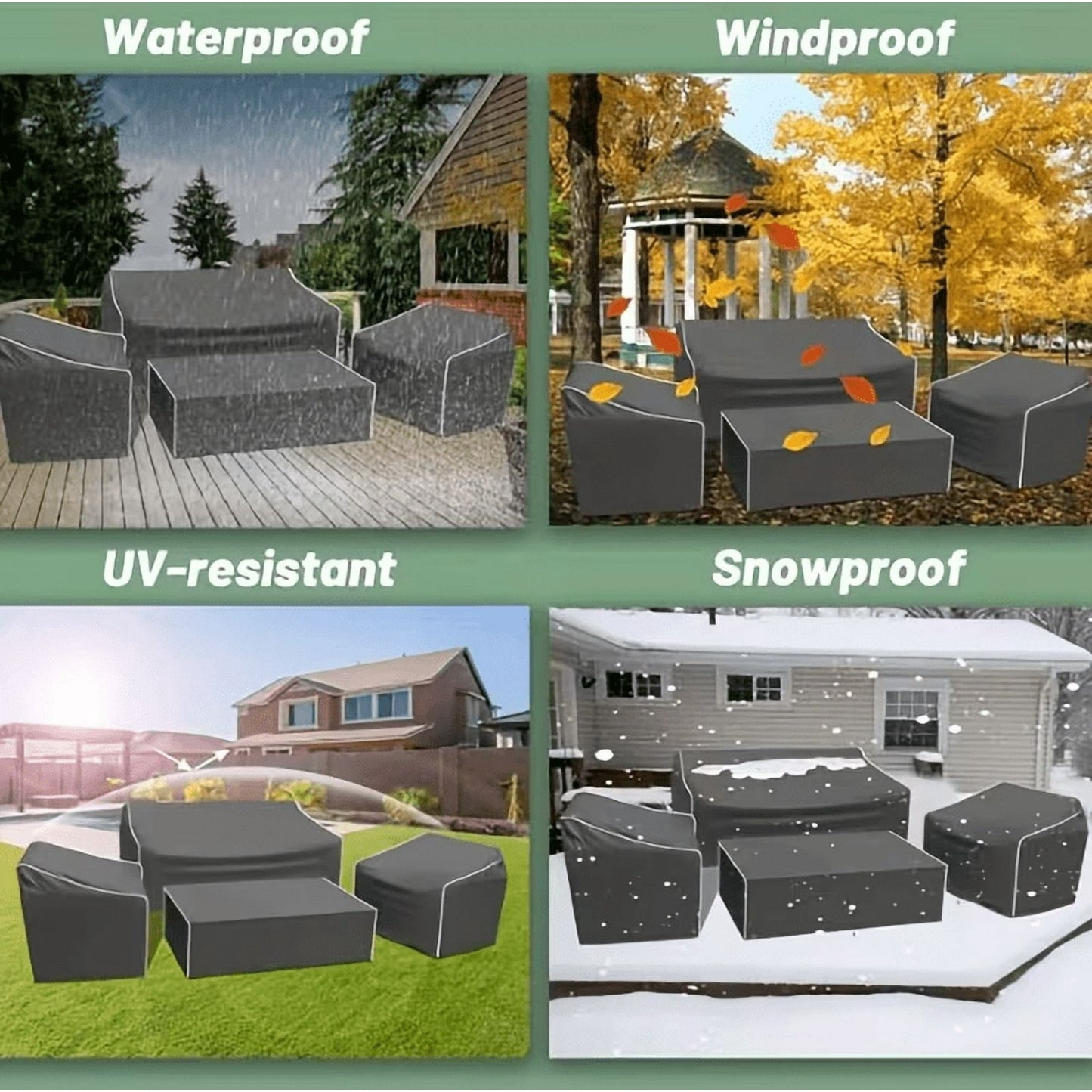 KingFurt Patio Furniture Covers, 4 Piece Outdoor Furniture Covers Waterproof, Heavy Duty Tear-Resistant Patio Chair Covers with Windproof Buckle Strap and Adjustable Drawstring