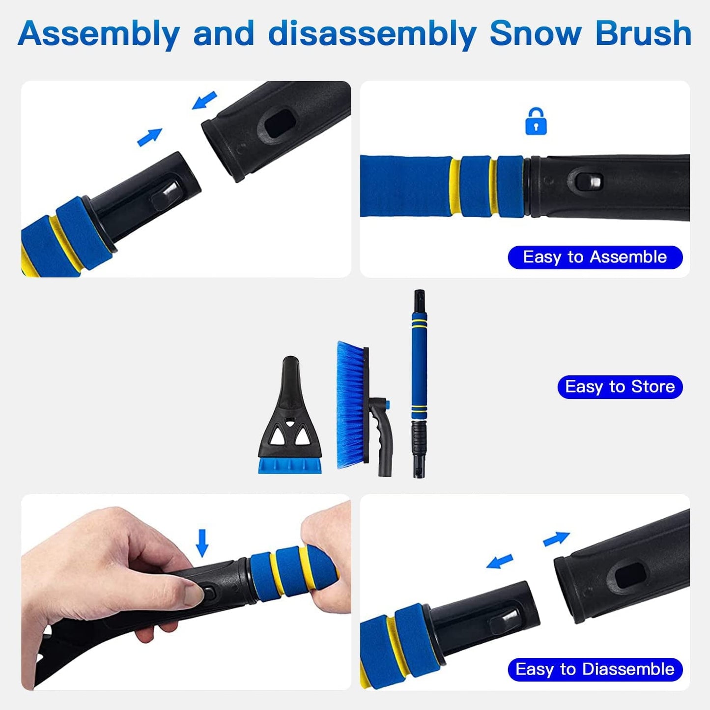 KingFurt Ice Scrapers for Car Windshield, Upgraded 31 Inch Snow Scraper and Brush Combo Extendable 360° Pivoting Ice Snow Removal Tool for Car, Truck, SUV