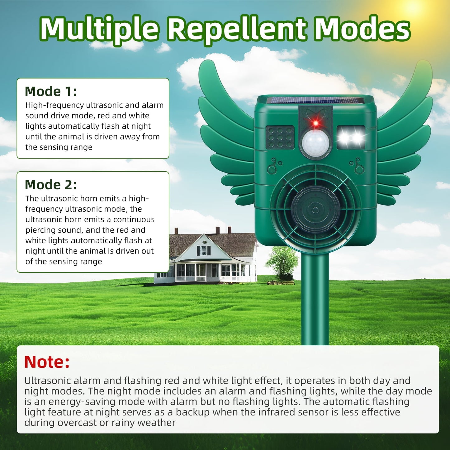 KingFurt Solar Animal Repeller with Ultrasonic Motion Sensor and LED Lights, Waterproof, 1 Pack, 5.3" x 4.2" x 3.7"