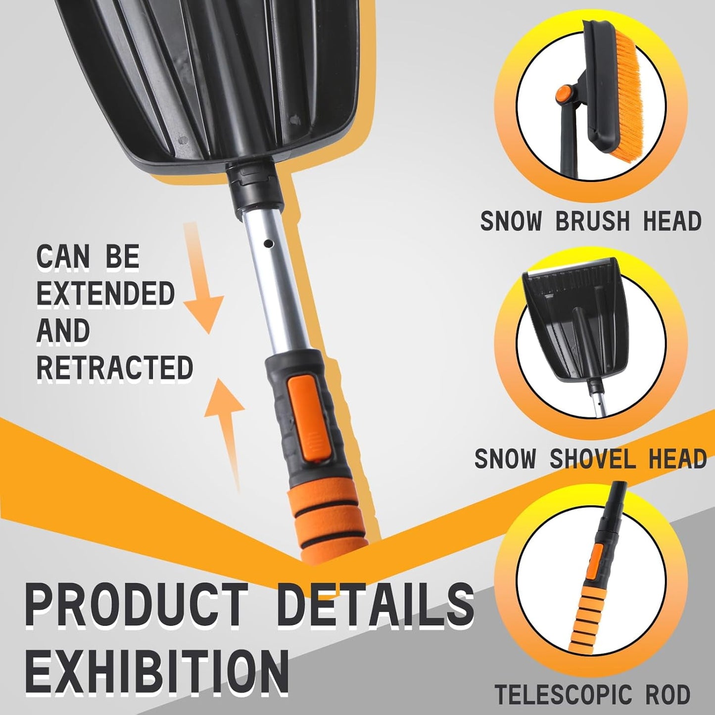 KingFurt 35'' Ice Scraper and Extendable Snow Brush Emergency Snow Shovel Snow Broom with Foam Grip 180° Pivoting Brush Head Snow Scraper for Cars, Trucks, SUVs, Vehicle