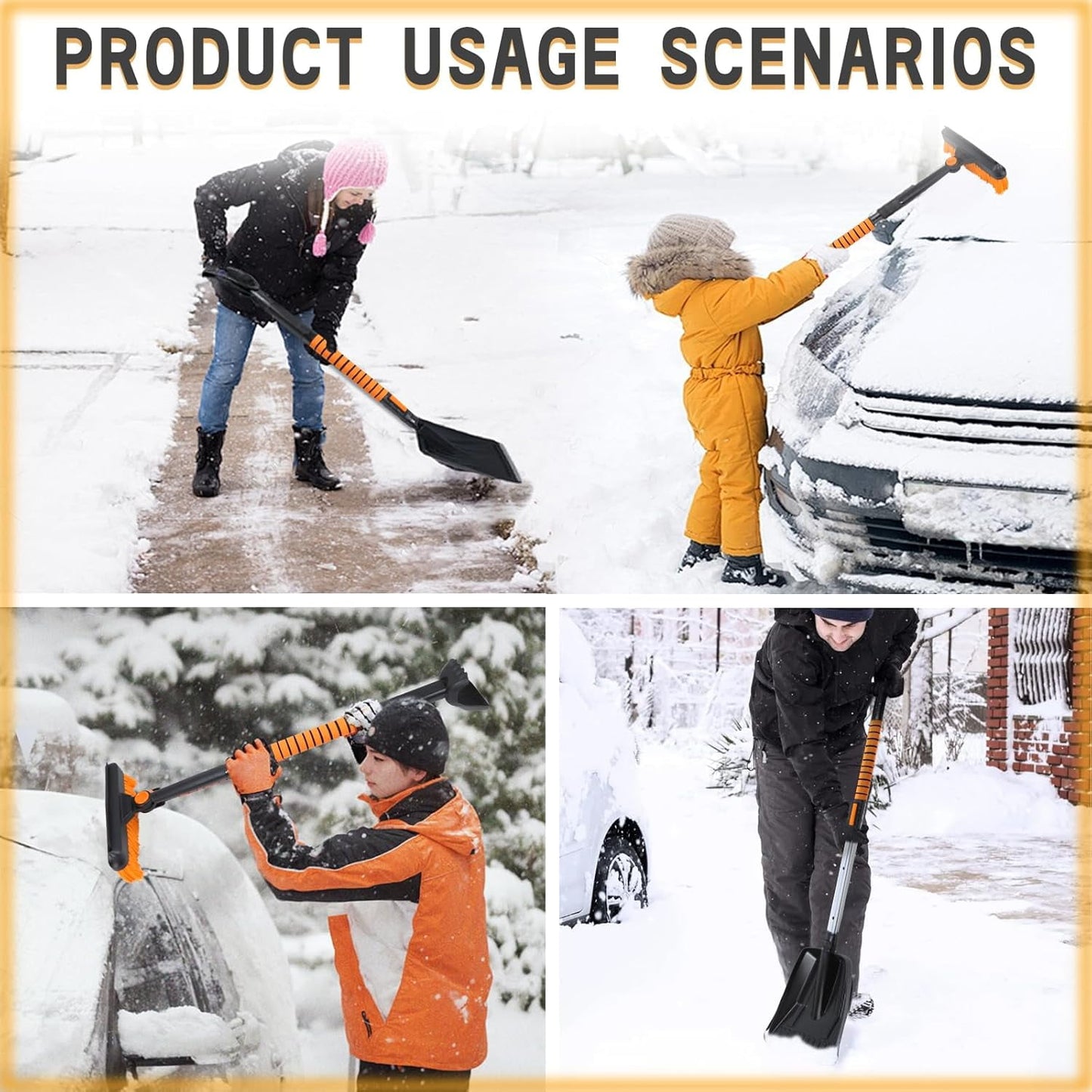 KingFurt 35'' Ice Scraper and Extendable Snow Brush Emergency Snow Shovel Snow Broom with Foam Grip 180° Pivoting Brush Head Snow Scraper for Cars, Trucks, SUVs, Vehicle