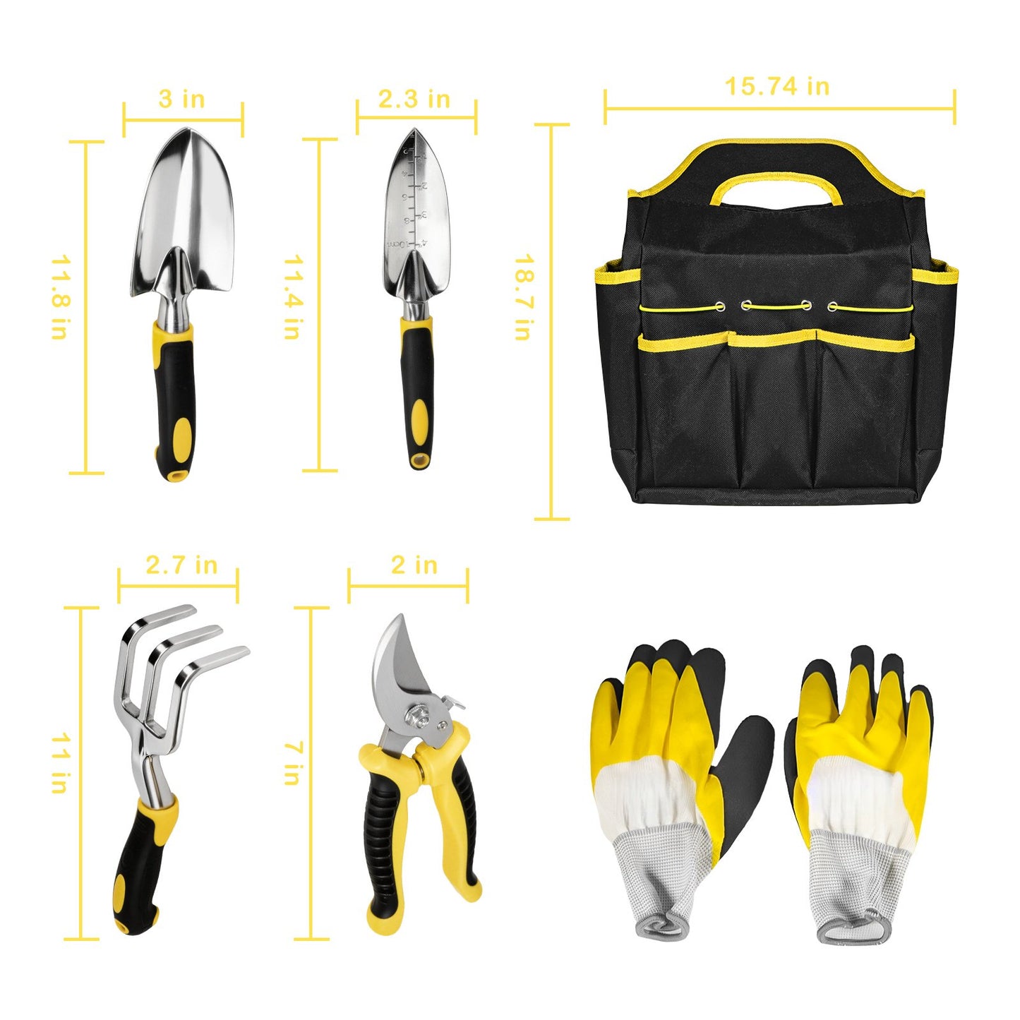 Kingfurt 5-Piece Garden Tool Set with Storage Tote Bag, Heavy Duty Aluminum Hand Tool Kit, Pruning Shears & Gardening Gloves, Rust-Proof Ergonomic Gift for Men & Women