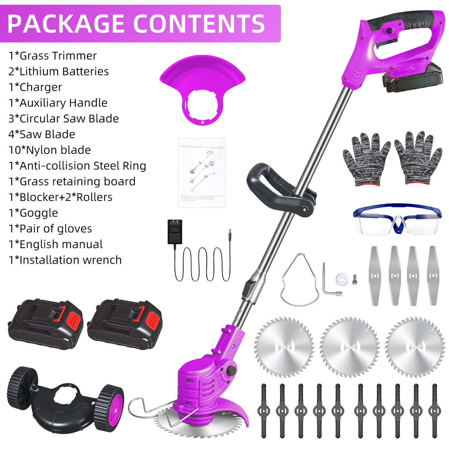 KingFurt 3-in-1 Wheel Edger Mini-Mower, Electric Weed Wacker 2x1.5A Battery Powered