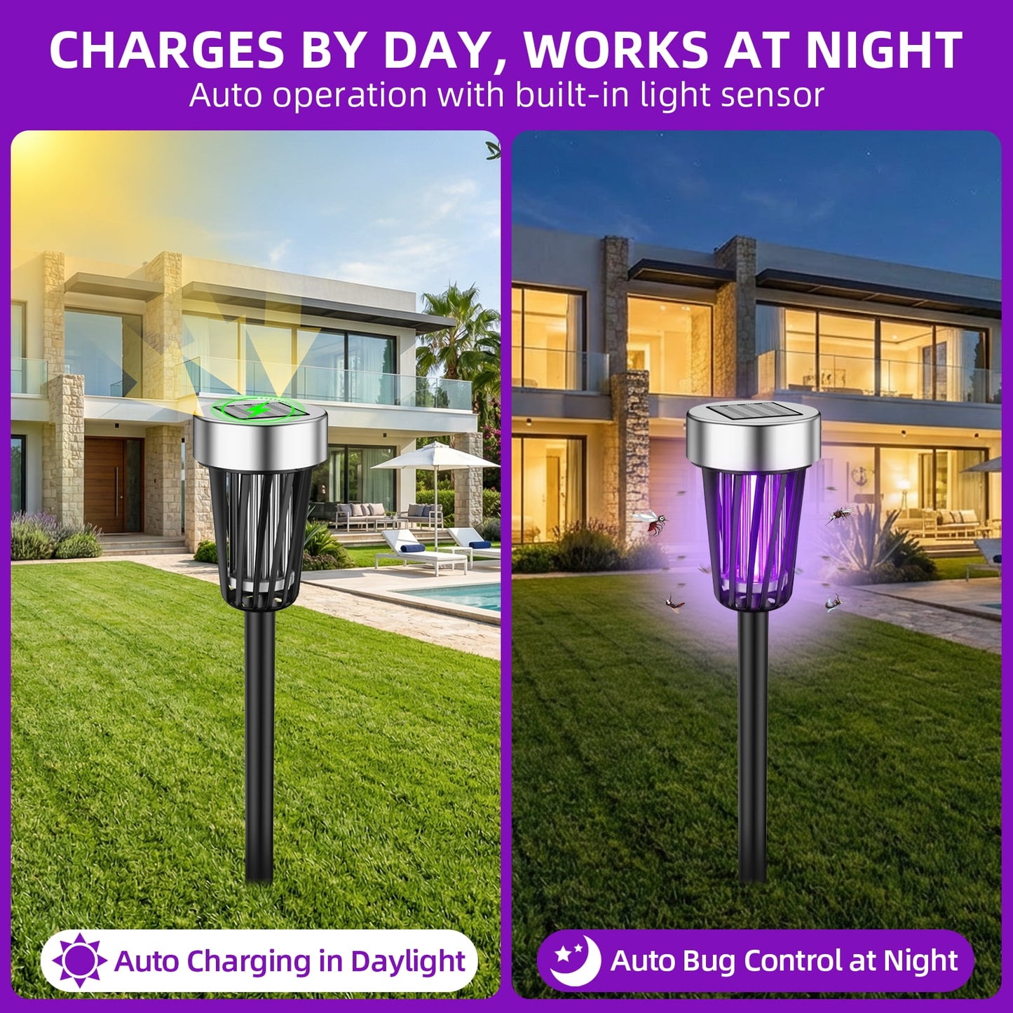 4Pack Solar Bug Zapper Outdoor Waterproof Bug Lights, Mosquito Killer & Lighting, Mosquito Zapper to Keep Mosquitoes Away from Patio Backyard
