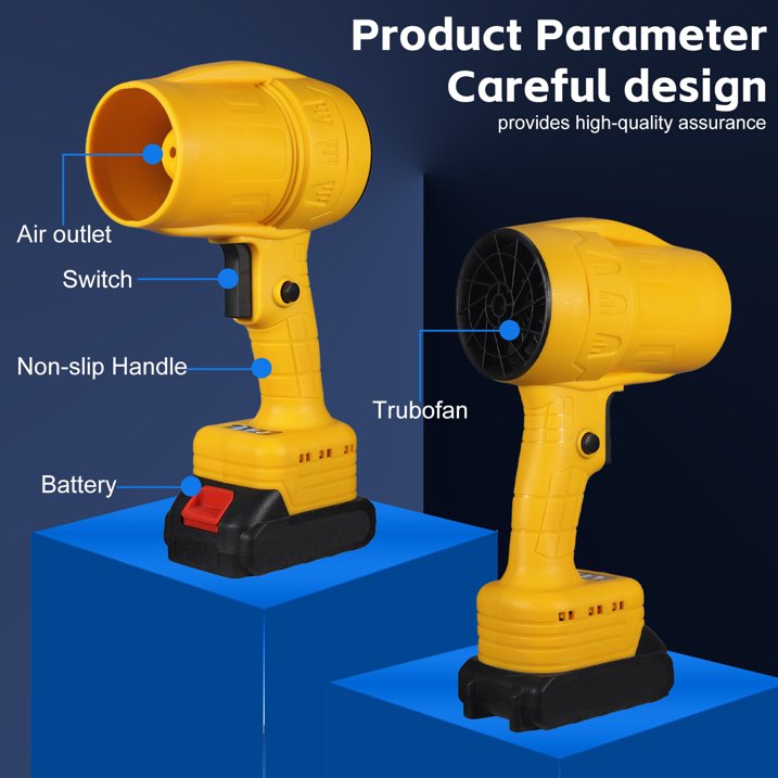 KingFurt Electric Cordless Leaf Blower,Handheld Leaf Blower- 33000 RPM, 2 Batteries & Charger. Ideal for Patio Cleaning, Lawn Care.Yellow