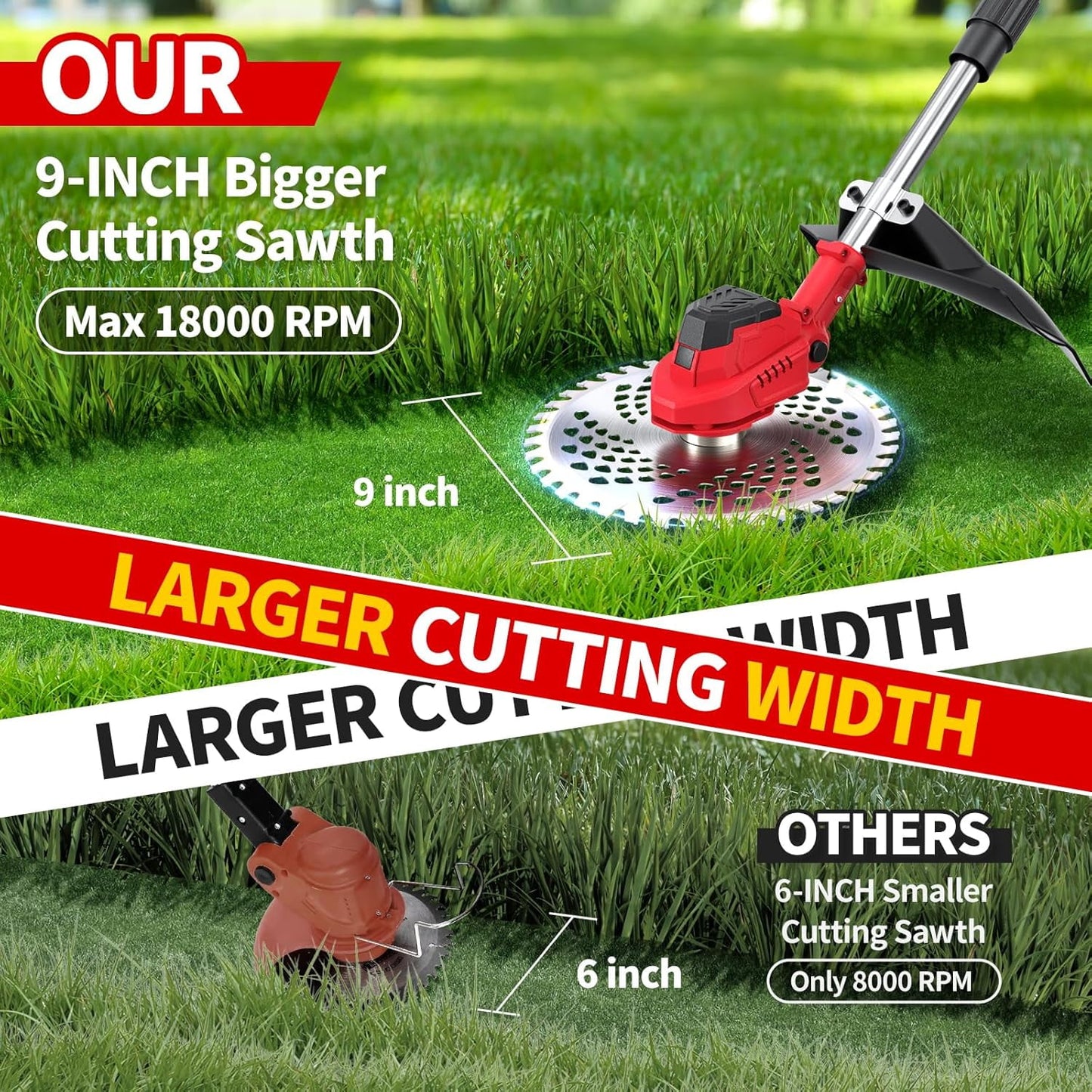 KingFurt Weed Wacker Eater, Cordless String Trimmer,Battery Powered Electric Edger Lawn Tool,With Steel String Blades And 9 Inch Cutting Width