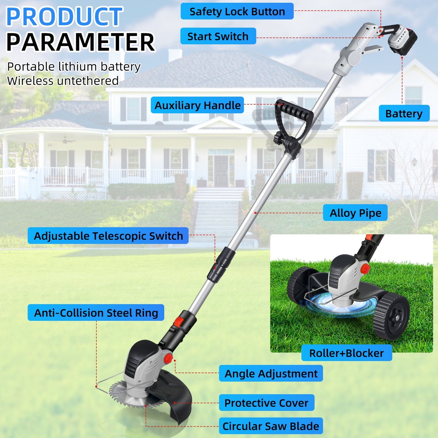 KingFurt 24V Weed Wacker, Electric Weed Eaters, 12inch Cordless String Trimmer & Edger with Grass Cutter Spool Line for Lawn, Garden, Yard