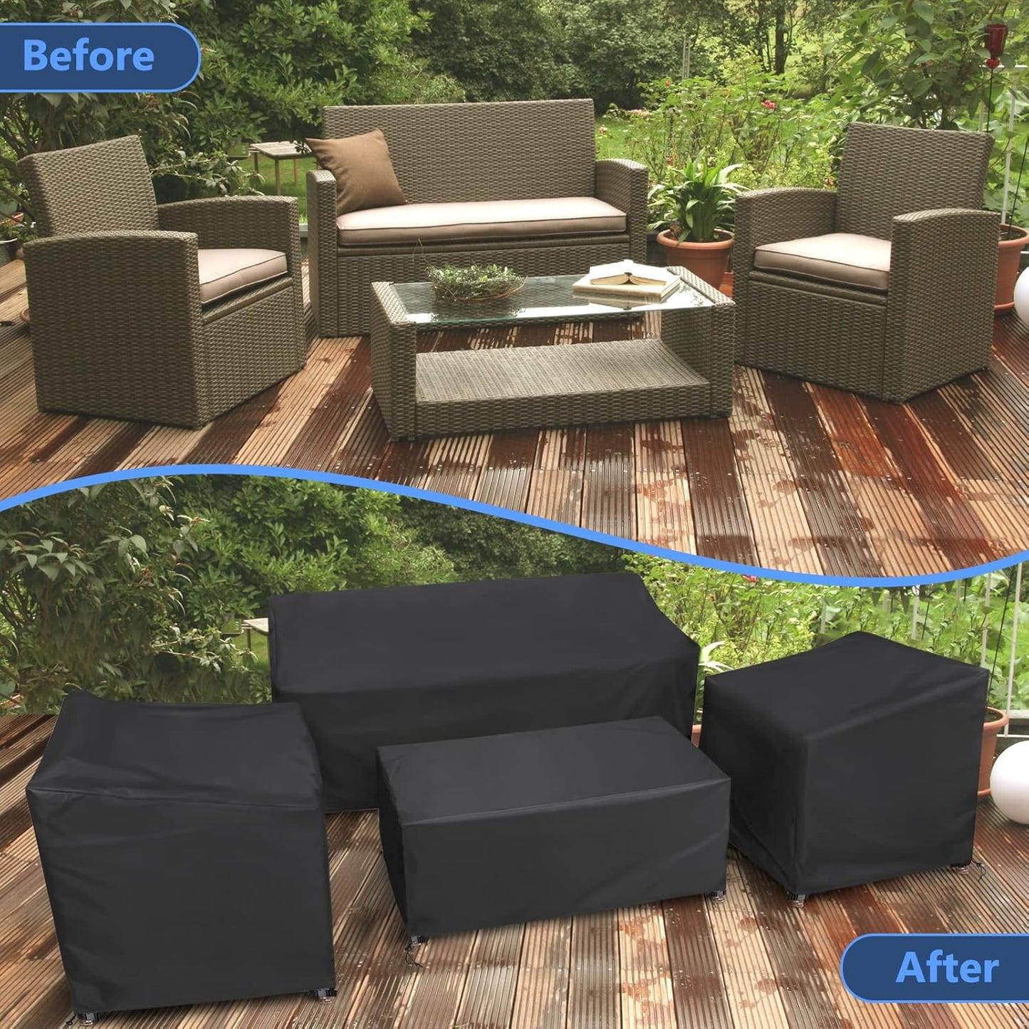 KingFurt Patio Furniture Covers, 4 Piece Outdoor Furniture Covers Waterproof, Heavy Duty Tear-Resistant Patio Chair Covers with Windproof Buckle Strap and Adjustable Drawstring