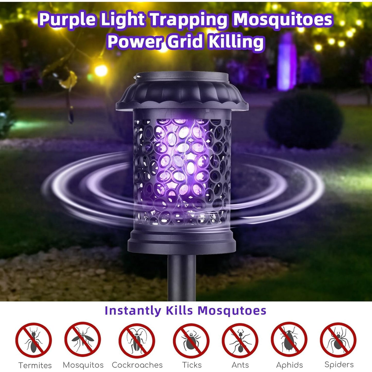 KingFurt 4 Pack Upgraded Solar Bug Zapper in Black, Outdoor Mosquito Repellent for Patio and Garden, Waterproof Insect Killer